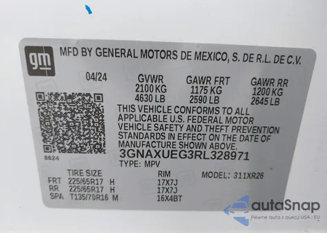 2024 Chevrolet Equinox Awd Lt from USA, damaged, VIN 3GNAXUEG3RL328971